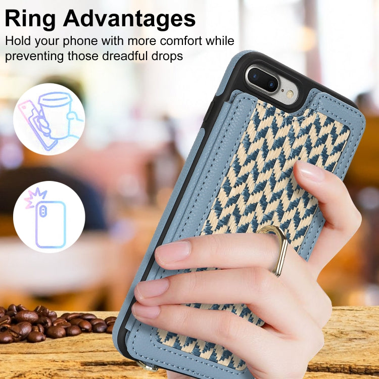 For iPhone 7 Plus / 8 Plus Double Bckle Card Slot Full Coverage Phone Case with Cross-body Strap(Blue) - More iPhone Cases by buy2fix | Online Shopping UK | buy2fix