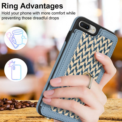 For iPhone 7 Plus / 8 Plus Double Bckle Card Slot Full Coverage Phone Case with Cross-body Strap(Blue) - More iPhone Cases by buy2fix | Online Shopping UK | buy2fix