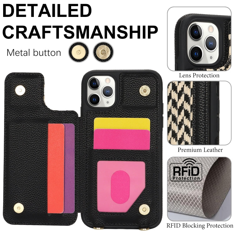 For iPhone 11 Pro Double Bckle Card Slot Full Coverage Phone Case with Cross-body Strap(Black) - iPhone 11 Pro Cases by buy2fix | Online Shopping UK | buy2fix