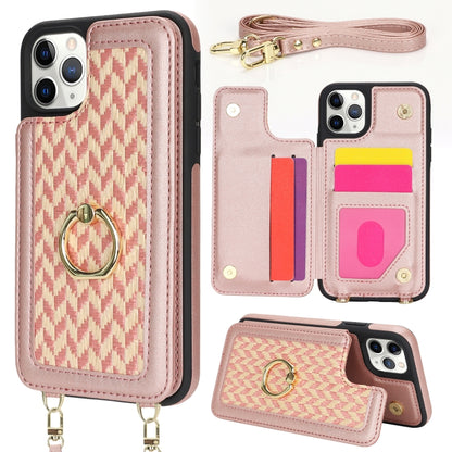 For iPhone 11 Pro Double Bckle Card Slot Full Coverage Phone Case with Cross-body Strap(Rose Gold) - iPhone 11 Pro Cases by buy2fix | Online Shopping UK | buy2fix