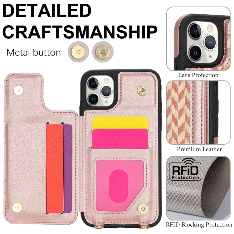 For iPhone 11 Pro Double Bckle Card Slot Full Coverage Phone Case with Cross-body Strap(Rose Gold) - iPhone 11 Pro Cases by buy2fix | Online Shopping UK | buy2fix