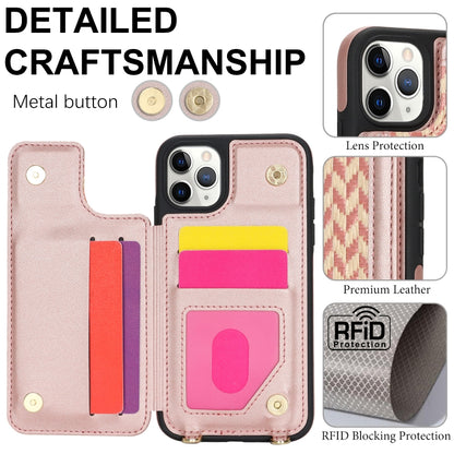 For iPhone 11 Pro Double Bckle Card Slot Full Coverage Phone Case with Cross-body Strap(Rose Gold) - iPhone 11 Pro Cases by buy2fix | Online Shopping UK | buy2fix