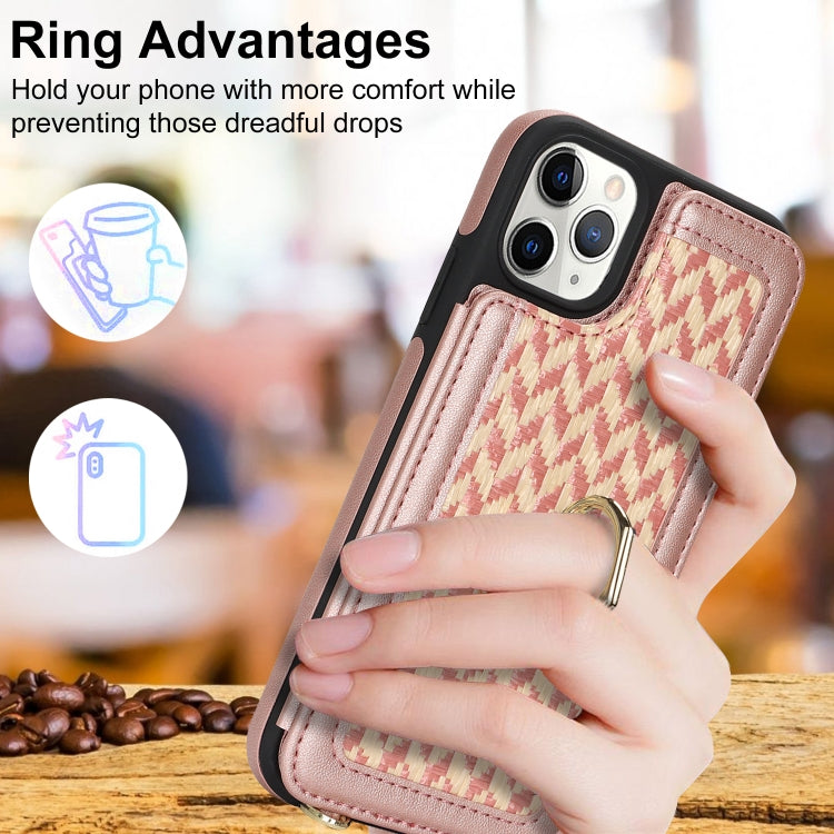 For iPhone 11 Pro Double Bckle Card Slot Full Coverage Phone Case with Cross-body Strap(Rose Gold) - iPhone 11 Pro Cases by buy2fix | Online Shopping UK | buy2fix