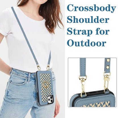 For iPhone 11 Pro Double Bckle Card Slot Full Coverage Phone Case with Cross-body Strap(Blue) - iPhone 11 Pro Cases by buy2fix | Online Shopping UK | buy2fix
