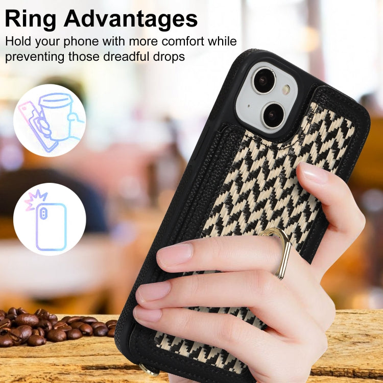 For iPhone 13 / 14 Double Bckle Card Slot Full Coverage Phone Case with Cross-body Strap(Black) - iPhone 13 Cases by buy2fix | Online Shopping UK | buy2fix