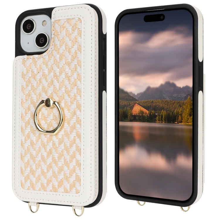 For iPhone 13 / 14 Double Bckle Card Slot Full Coverage Phone Case with Cross-body Strap(White) - iPhone 13 Cases by buy2fix | Online Shopping UK | buy2fix