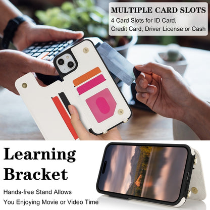 For iPhone 13 / 14 Double Bckle Card Slot Full Coverage Phone Case with Cross-body Strap(White) - iPhone 13 Cases by buy2fix | Online Shopping UK | buy2fix