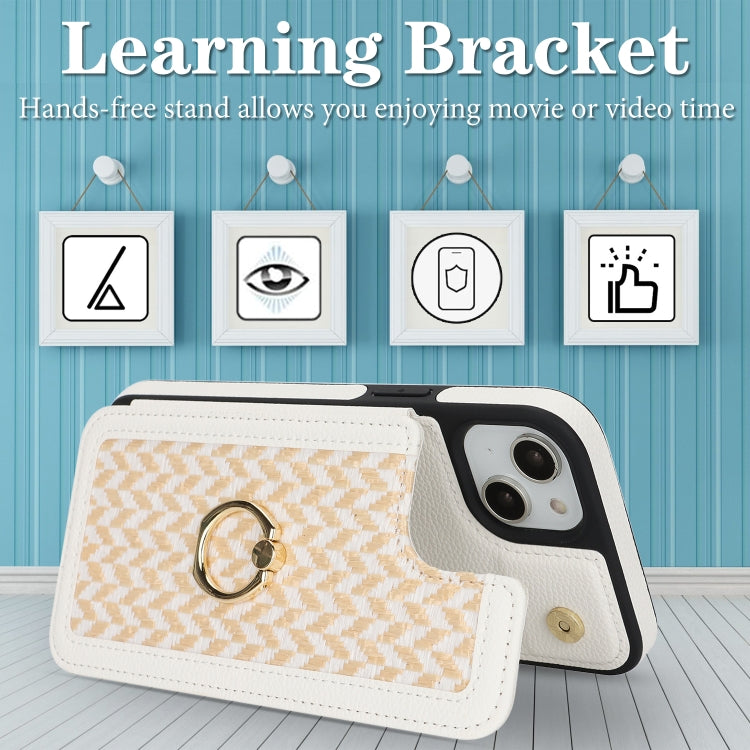 For iPhone 13 / 14 Double Bckle Card Slot Full Coverage Phone Case with Cross-body Strap(White) - iPhone 13 Cases by buy2fix | Online Shopping UK | buy2fix