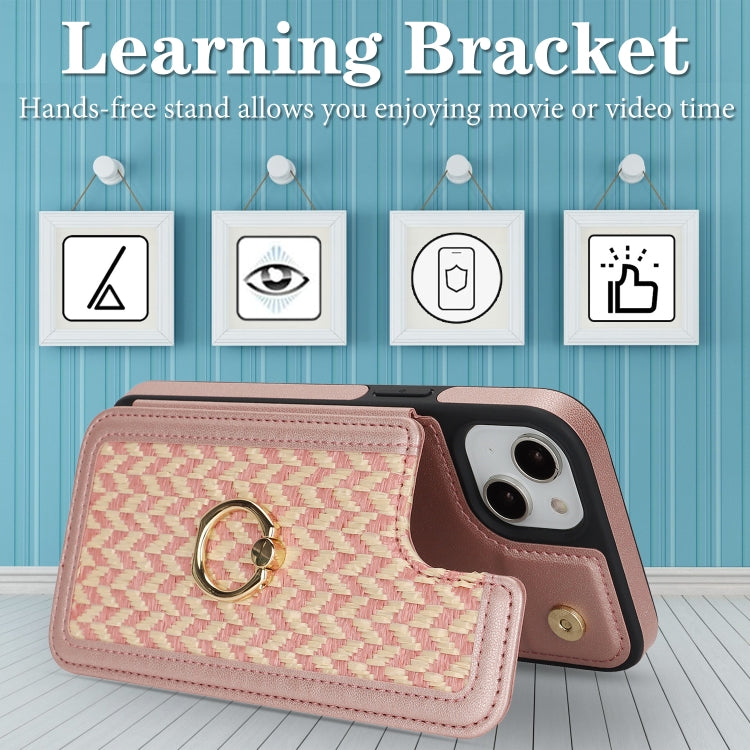 For iPhone 13 / 14 Double Bckle Card Slot Full Coverage Phone Case with Cross-body Strap(Rose Gold) - iPhone 13 Cases by buy2fix | Online Shopping UK | buy2fix