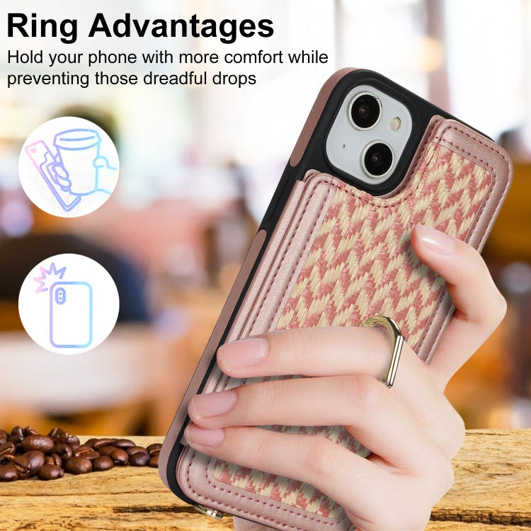For iPhone 13 / 14 Double Bckle Card Slot Full Coverage Phone Case with Cross-body Strap(Rose Gold) - iPhone 13 Cases by buy2fix | Online Shopping UK | buy2fix