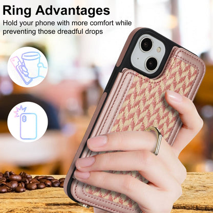 For iPhone 13 / 14 Double Bckle Card Slot Full Coverage Phone Case with Cross-body Strap(Rose Gold) - iPhone 13 Cases by buy2fix | Online Shopping UK | buy2fix