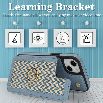 For iPhone 13 / 14 Double Bckle Card Slot Full Coverage Phone Case with Cross-body Strap(Blue) - iPhone 13 Cases by buy2fix | Online Shopping UK | buy2fix