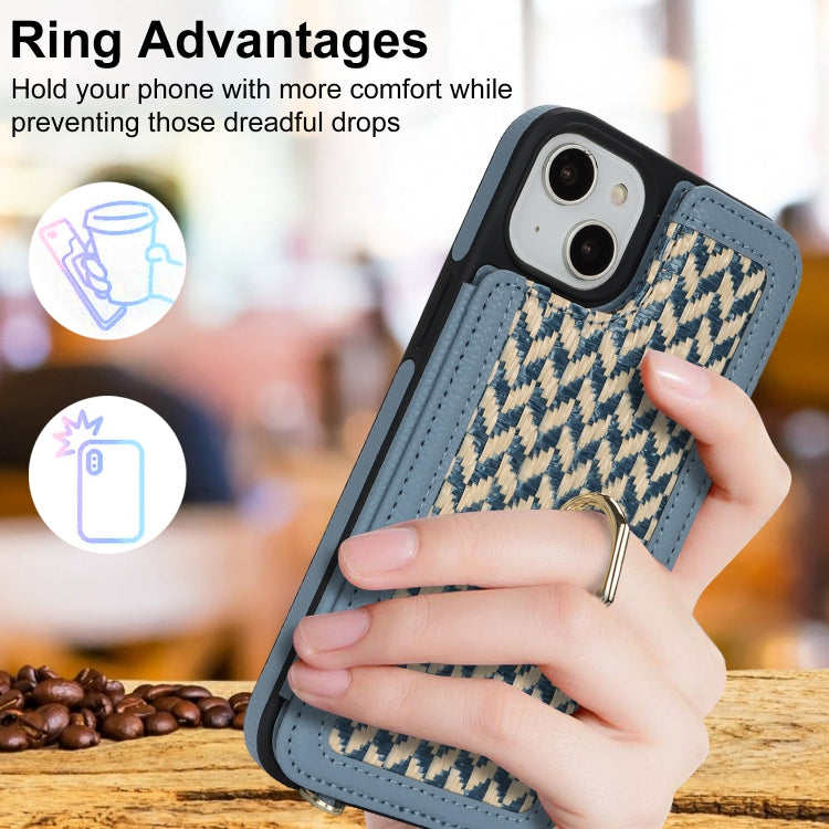 For iPhone 13 / 14 Double Bckle Card Slot Full Coverage Phone Case with Cross-body Strap(Blue) - iPhone 13 Cases by buy2fix | Online Shopping UK | buy2fix