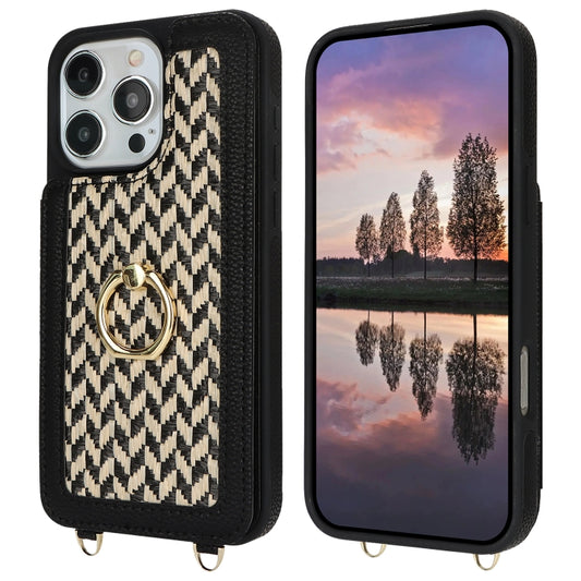 For iPhone 16 Pro Max Double Bckle Card Slot Full Coverage Phone Case with Cross-body Strap(Black) - iPhone 16 Pro Max Cases by buy2fix | Online Shopping UK | buy2fix