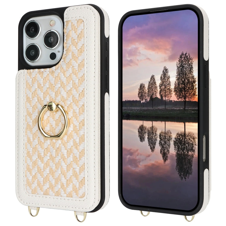 For iPhone 16 Pro Max Double Bckle Card Slot Full Coverage Phone Case with Cross-body Strap(White) - iPhone 16 Pro Max Cases by buy2fix | Online Shopping UK | buy2fix