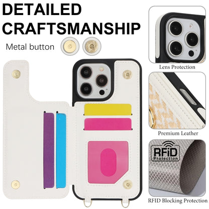 For iPhone 16 Pro Max Double Bckle Card Slot Full Coverage Phone Case with Cross-body Strap(White) - iPhone 16 Pro Max Cases by buy2fix | Online Shopping UK | buy2fix