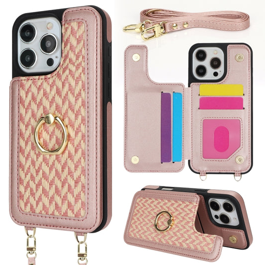 For iPhone 16 Pro Max Double Bckle Card Slot Full Coverage Phone Case with Cross-body Strap(Rose Gold) - iPhone 16 Pro Max Cases by buy2fix | Online Shopping UK | buy2fix