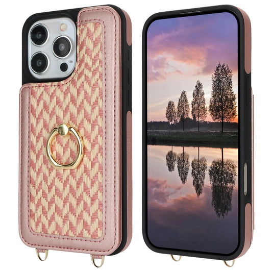 For iPhone 16 Pro Max Double Bckle Card Slot Full Coverage Phone Case with Cross-body Strap(Rose Gold) - iPhone 16 Pro Max Cases by buy2fix | Online Shopping UK | buy2fix