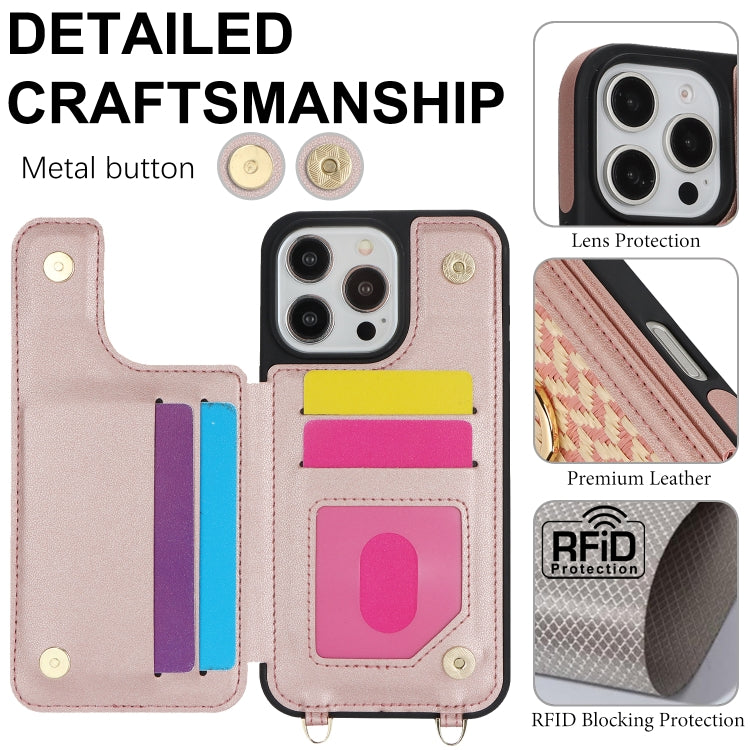 For iPhone 16 Pro Max Double Bckle Card Slot Full Coverage Phone Case with Cross-body Strap(Rose Gold) - iPhone 16 Pro Max Cases by buy2fix | Online Shopping UK | buy2fix
