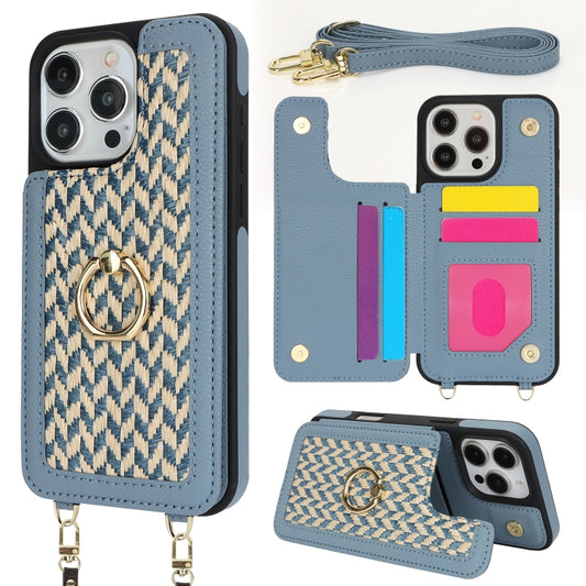 For iPhone 16 Pro Max Double Bckle Card Slot Full Coverage Phone Case with Cross-body Strap(Blue) - iPhone 16 Pro Max Cases by buy2fix | Online Shopping UK | buy2fix