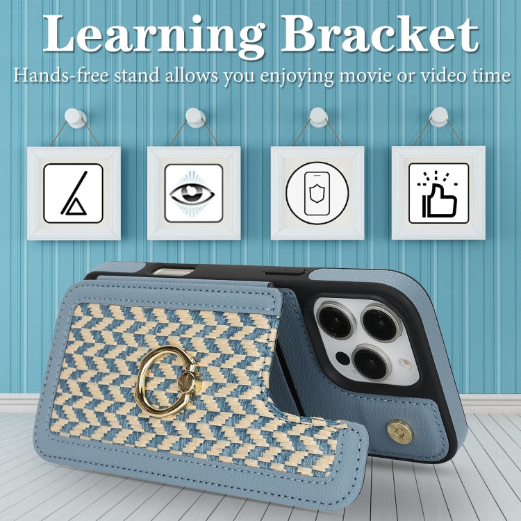 For iPhone 16 Pro Max Double Bckle Card Slot Full Coverage Phone Case with Cross-body Strap(Blue) - iPhone 16 Pro Max Cases by buy2fix | Online Shopping UK | buy2fix