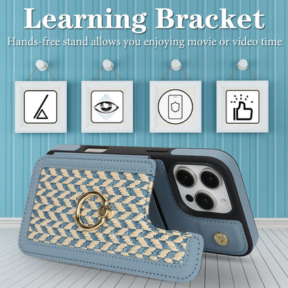 For iPhone 16 Pro Max Double Bckle Card Slot Full Coverage Phone Case with Cross-body Strap(Blue) - iPhone 16 Pro Max Cases by buy2fix | Online Shopping UK | buy2fix