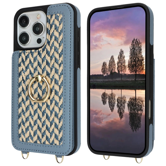For iPhone 16 Pro Double Bckle Card Slot Full Coverage Phone Case with Cross-body Strap(Blue) - iPhone 16 Pro Cases by buy2fix | Online Shopping UK | buy2fix