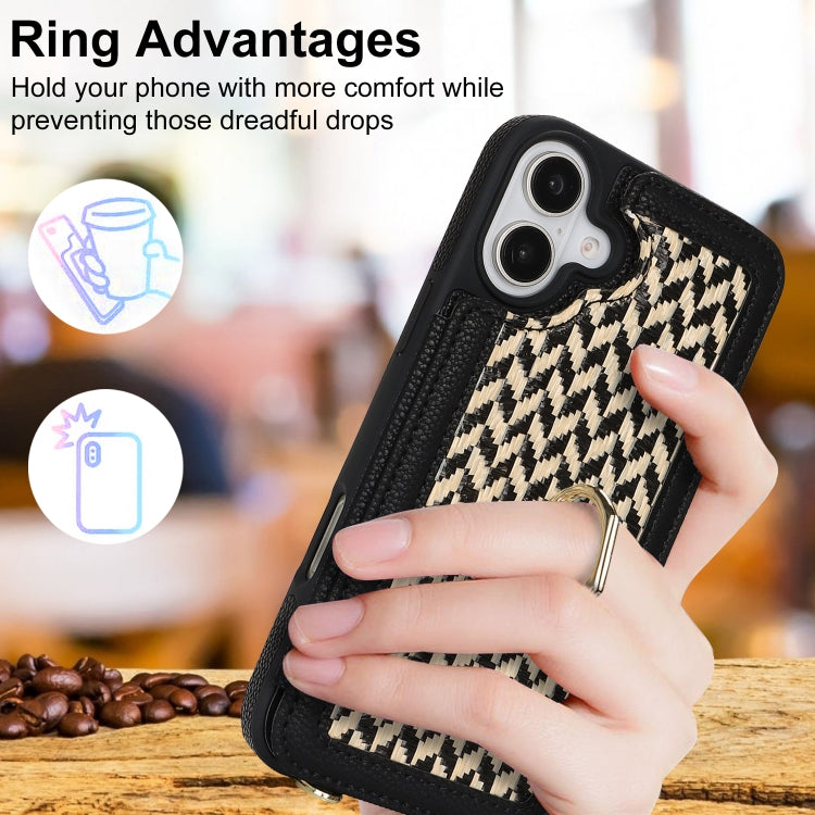 For iPhone 16 Plus Double Bckle Card Slot Full Coverage Phone Case with Cross-body Strap(Black) - iPhone 16 Plus Cases by buy2fix | Online Shopping UK | buy2fix