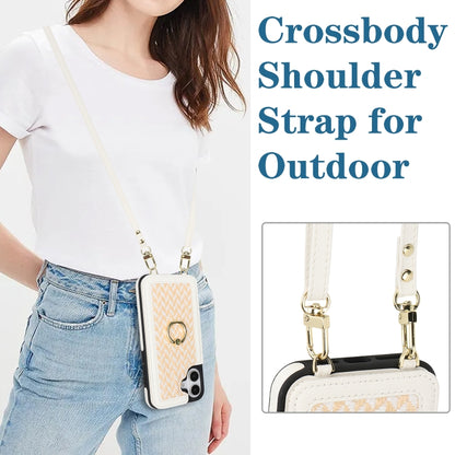 For iPhone 16 Plus Double Bckle Card Slot Full Coverage Phone Case with Cross-body Strap(White) - iPhone 16 Plus Cases by buy2fix | Online Shopping UK | buy2fix