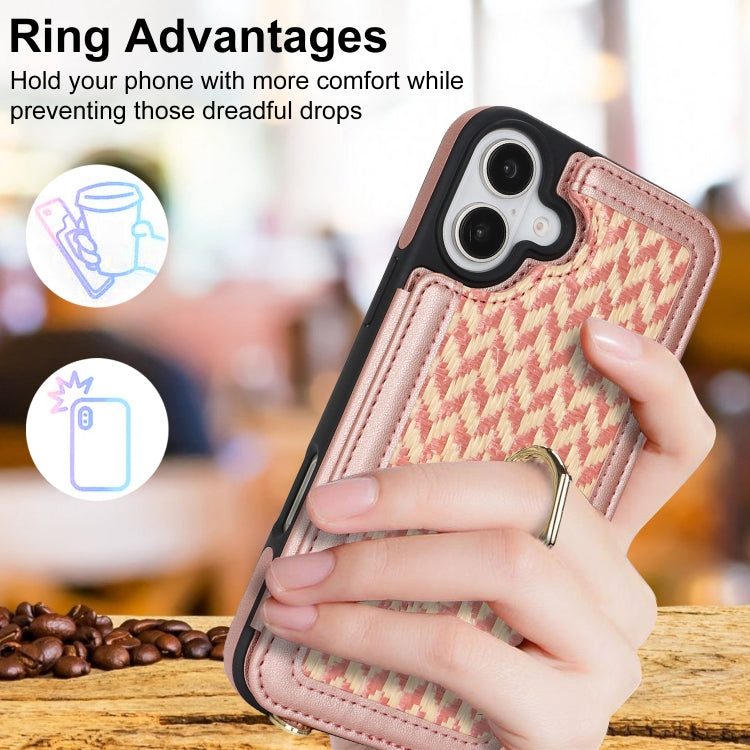 For iPhone 16 Plus Double Bckle Card Slot Full Coverage Phone Case with Cross-body Strap(Rose Gold) - iPhone 16 Plus Cases by buy2fix | Online Shopping UK | buy2fix