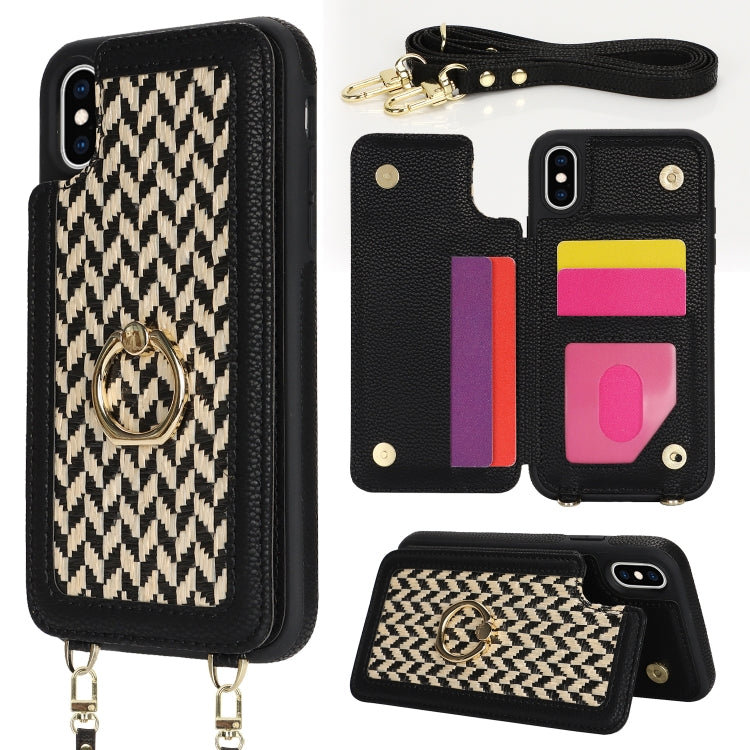 For iPhone X / XS Double Bckle Card Slot Full Coverage Phone Case with Cross-body Strap(Black) - More iPhone Cases by buy2fix | Online Shopping UK | buy2fix