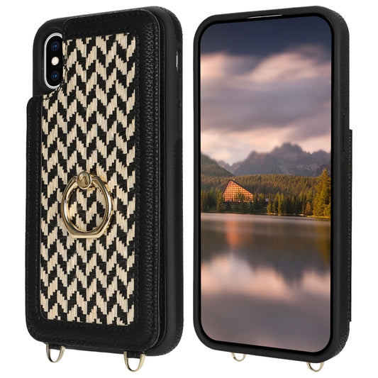 For iPhone X / XS Double Bckle Card Slot Full Coverage Phone Case with Cross-body Strap(Black) - More iPhone Cases by buy2fix | Online Shopping UK | buy2fix
