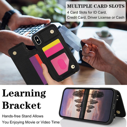 For iPhone X / XS Double Bckle Card Slot Full Coverage Phone Case with Cross-body Strap(Black) - More iPhone Cases by buy2fix | Online Shopping UK | buy2fix