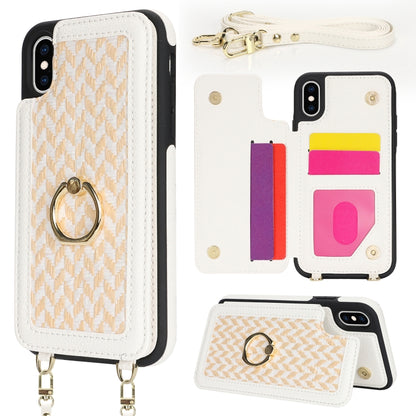 For iPhone X / XS Double Bckle Card Slot Full Coverage Phone Case with Cross-body Strap(White) - More iPhone Cases by buy2fix | Online Shopping UK | buy2fix