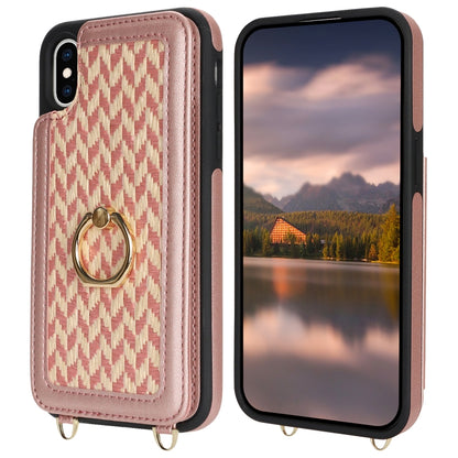 For iPhone X / XS Double Bckle Card Slot Full Coverage Phone Case with Cross-body Strap(Rose Gold) - More iPhone Cases by buy2fix | Online Shopping UK | buy2fix