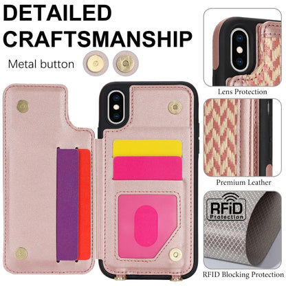 For iPhone X / XS Double Bckle Card Slot Full Coverage Phone Case with Cross-body Strap(Rose Gold) - More iPhone Cases by buy2fix | Online Shopping UK | buy2fix