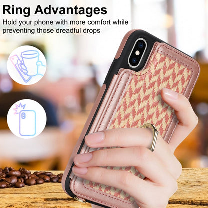 For iPhone X / XS Double Bckle Card Slot Full Coverage Phone Case with Cross-body Strap(Rose Gold) - More iPhone Cases by buy2fix | Online Shopping UK | buy2fix