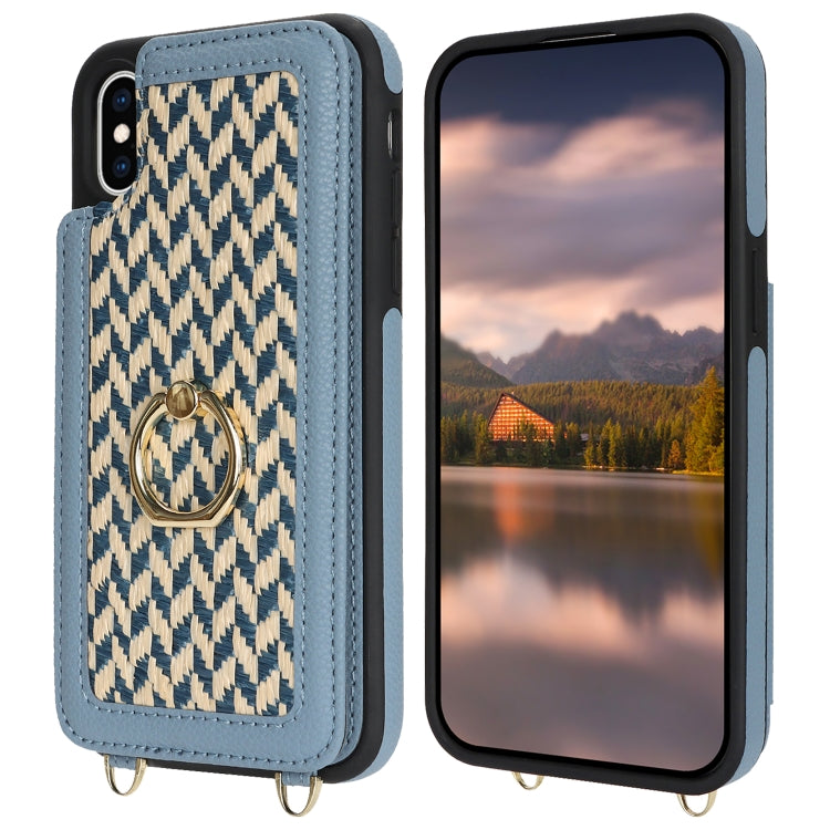 For iPhone X / XS Double Bckle Card Slot Full Coverage Phone Case with Cross-body Strap(Blue) - More iPhone Cases by buy2fix | Online Shopping UK | buy2fix