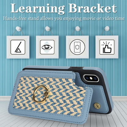 For iPhone X / XS Double Bckle Card Slot Full Coverage Phone Case with Cross-body Strap(Blue) - More iPhone Cases by buy2fix | Online Shopping UK | buy2fix