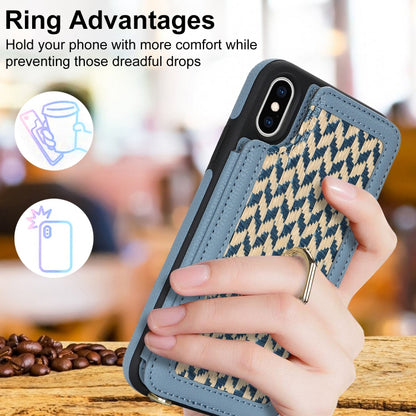 For iPhone X / XS Double Bckle Card Slot Full Coverage Phone Case with Cross-body Strap(Blue) - More iPhone Cases by buy2fix | Online Shopping UK | buy2fix