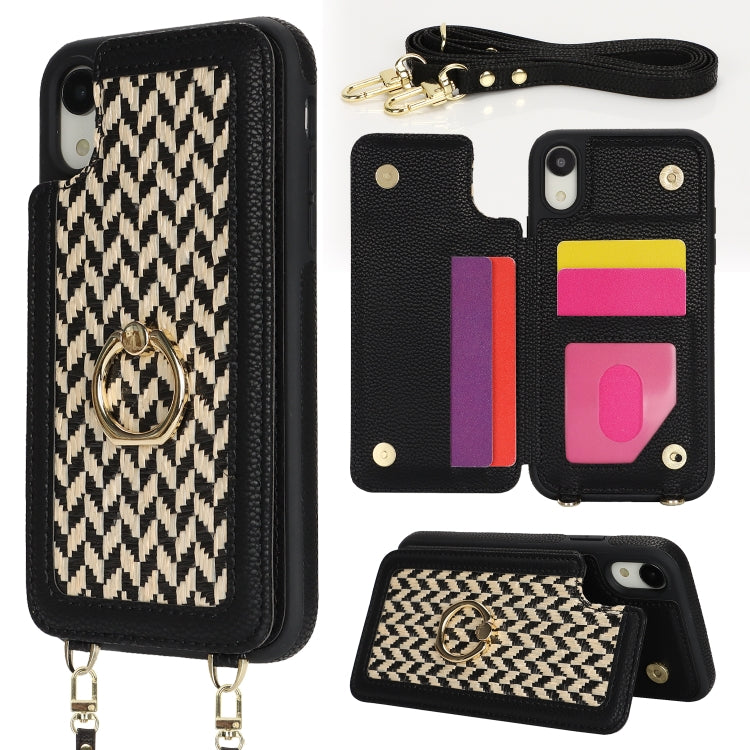 For iPhone XR Double Bckle Card Slot Full Coverage Phone Case with Cross-body Strap(Black) - More iPhone Cases by buy2fix | Online Shopping UK | buy2fix