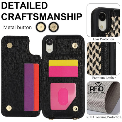 For iPhone XR Double Bckle Card Slot Full Coverage Phone Case with Cross-body Strap(Black) - More iPhone Cases by buy2fix | Online Shopping UK | buy2fix