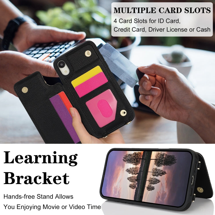 For iPhone XR Double Bckle Card Slot Full Coverage Phone Case with Cross-body Strap(Black) - More iPhone Cases by buy2fix | Online Shopping UK | buy2fix