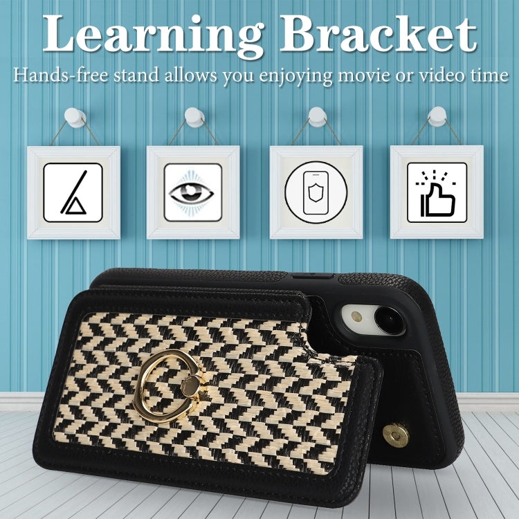 For iPhone XR Double Bckle Card Slot Full Coverage Phone Case with Cross-body Strap(Black) - More iPhone Cases by buy2fix | Online Shopping UK | buy2fix