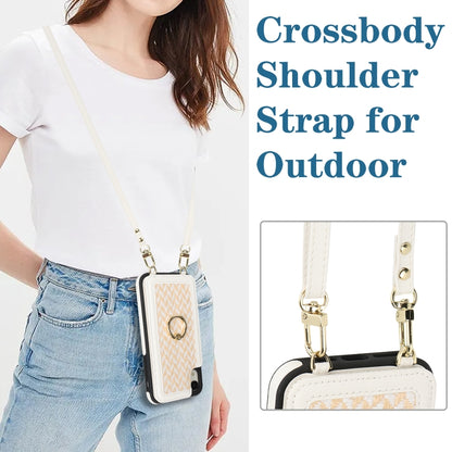 For iPhone XR Double Bckle Card Slot Full Coverage Phone Case with Cross-body Strap(White) - More iPhone Cases by buy2fix | Online Shopping UK | buy2fix