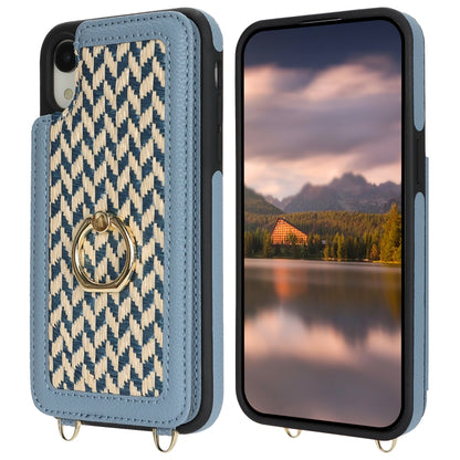 For iPhone XR Double Bckle Card Slot Full Coverage Phone Case with Cross-body Strap(Blue) - More iPhone Cases by buy2fix | Online Shopping UK | buy2fix