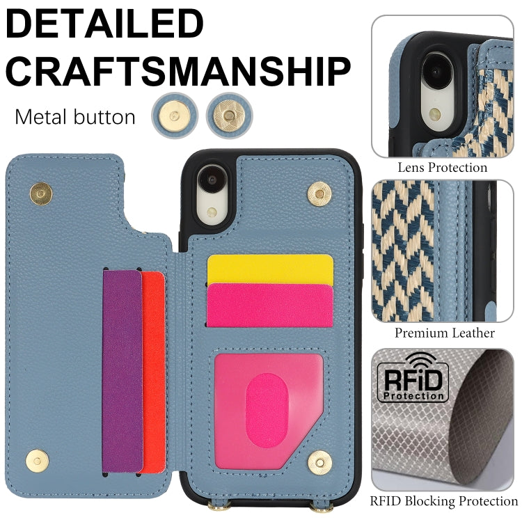 For iPhone XR Double Bckle Card Slot Full Coverage Phone Case with Cross-body Strap(Blue) - More iPhone Cases by buy2fix | Online Shopping UK | buy2fix