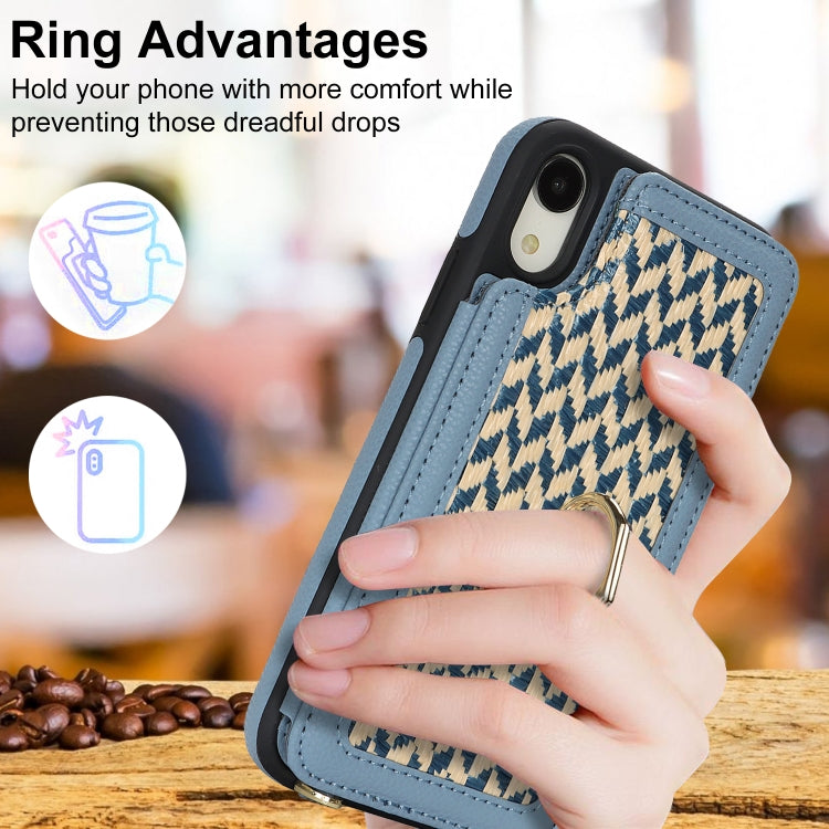 For iPhone XR Double Bckle Card Slot Full Coverage Phone Case with Cross-body Strap(Blue) - More iPhone Cases by buy2fix | Online Shopping UK | buy2fix