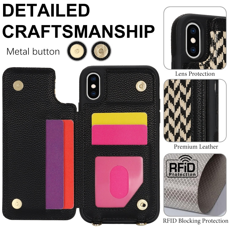 For iPhone XS Max Double Bckle Card Slot Full Coverage Phone Case with Cross-body Strap(Black) - More iPhone Cases by buy2fix | Online Shopping UK | buy2fix