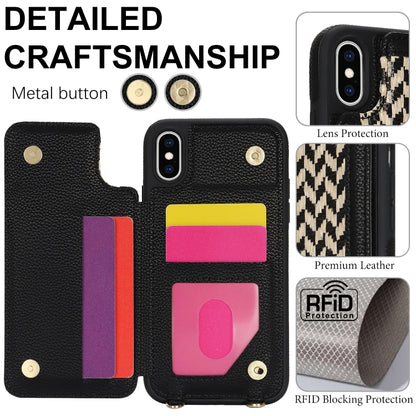 For iPhone XS Max Double Bckle Card Slot Full Coverage Phone Case with Cross-body Strap(Black) - More iPhone Cases by buy2fix | Online Shopping UK | buy2fix